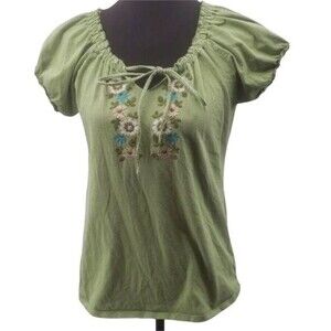 Molly Maxi Green Floral Embroidered Peasant Top sz M